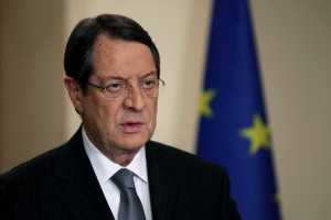 Cyprus' President Nicos Anastasiades addresses the nation with a televised speech from the presidential palace in Nicosia