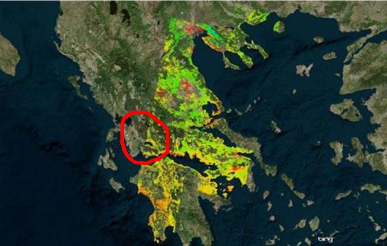 Οι  μεταβολές εδάφους σε Τριχωνίδα-Μεσολόγγι-Ναύπακτο σύμφωνα με δορυφόρο.